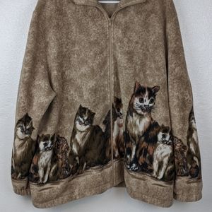Vintage Brair Fleece sweater cats print Size XL